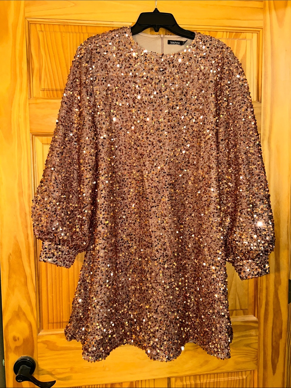 Boohoo Rose Gold Sequin Shift Dress